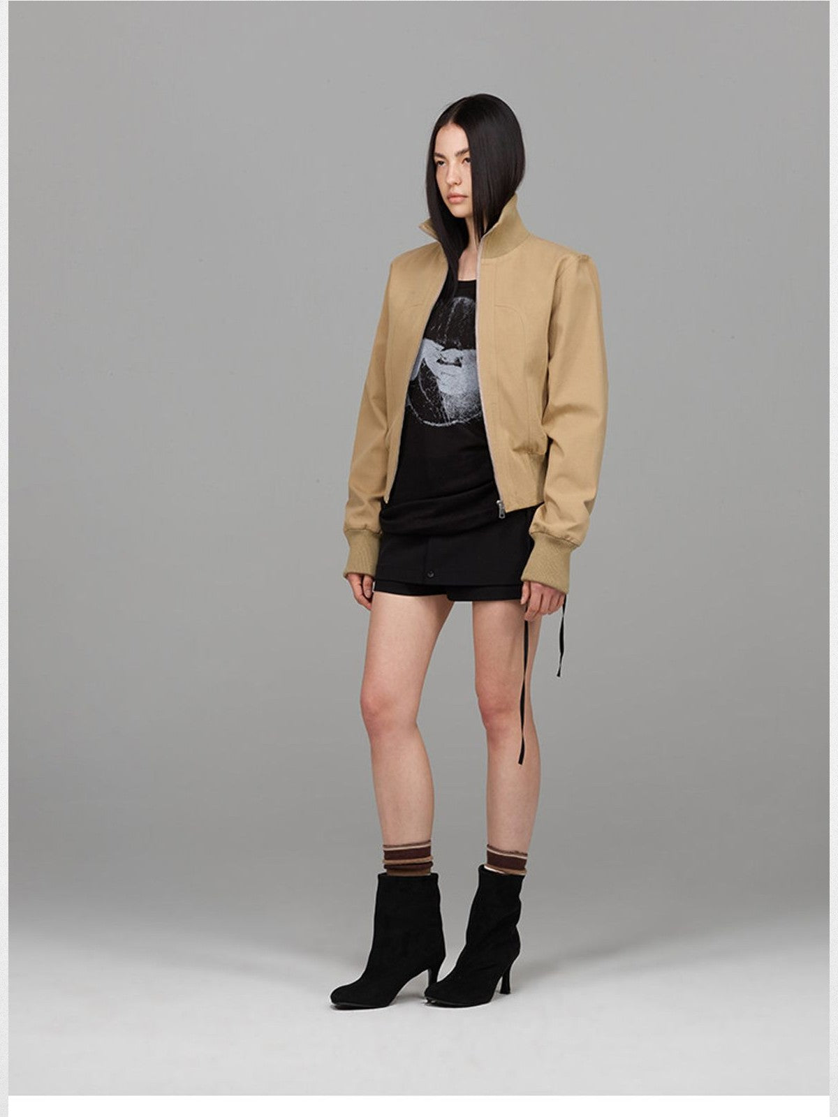 ACSENSE STUDIO Curved Panel Cotton Jacket in Khaki - On Model