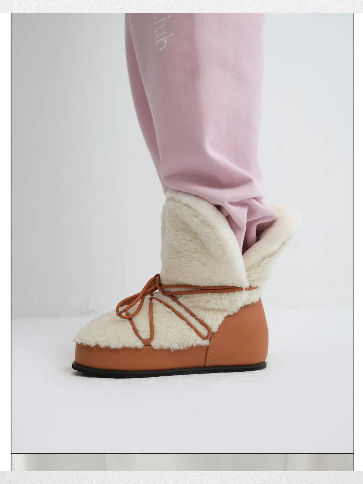 RARELY ALIKE Wool Lined Hidden Wedge Boots in Cream - On Model