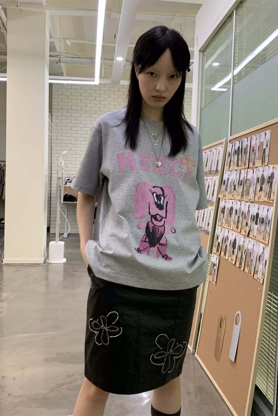 NeverSeez Beaded Floral Embroidered Coated Skirt in Black