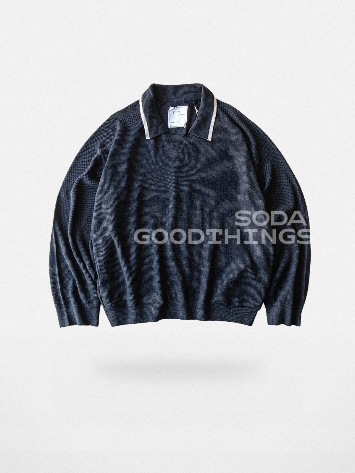 Soda Contrast Collar Linen Knit Sweater in Gray
