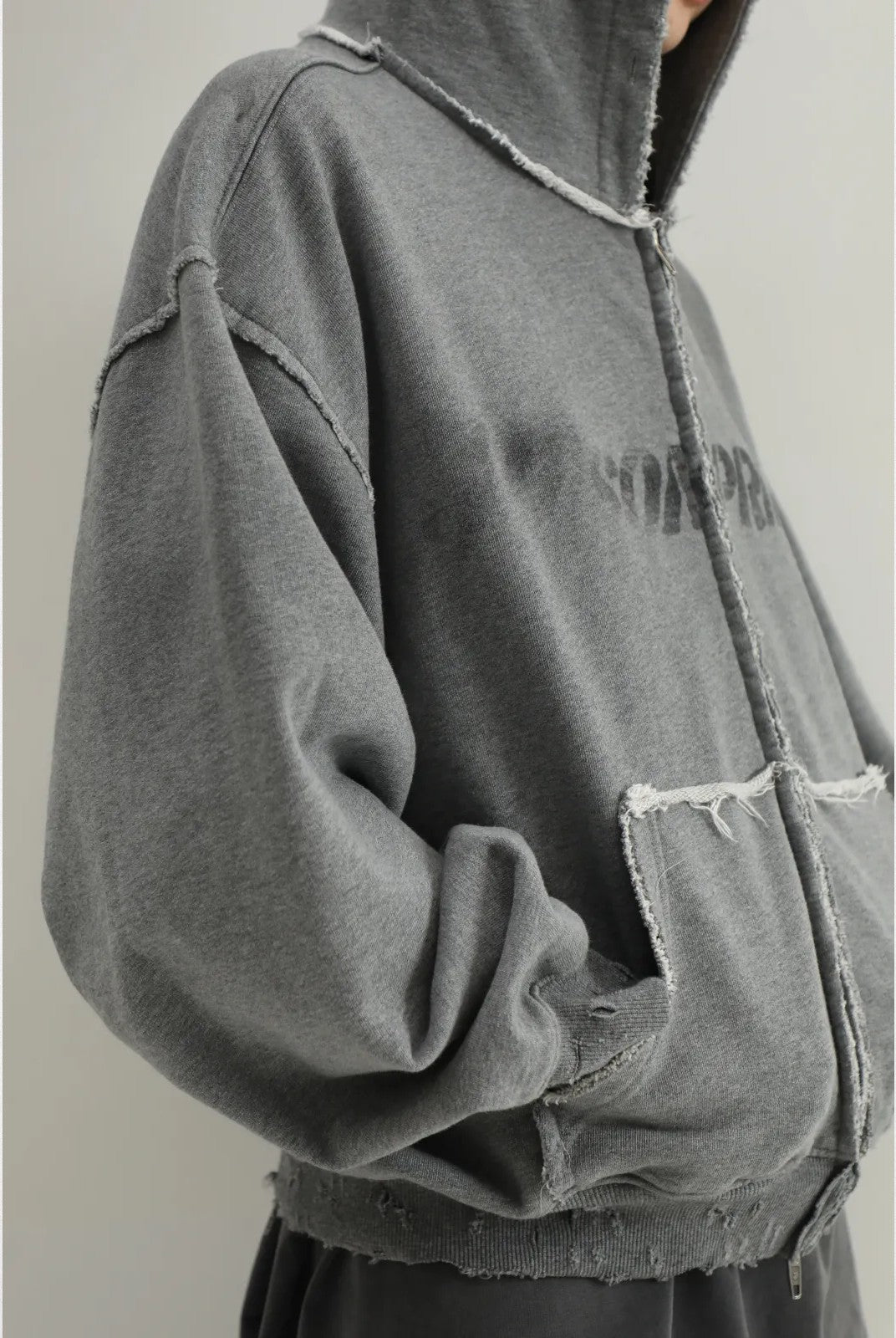 MASONPRINCE Heavyweight Graffiti Zip Hoodie in Gray - On Model#color_gray