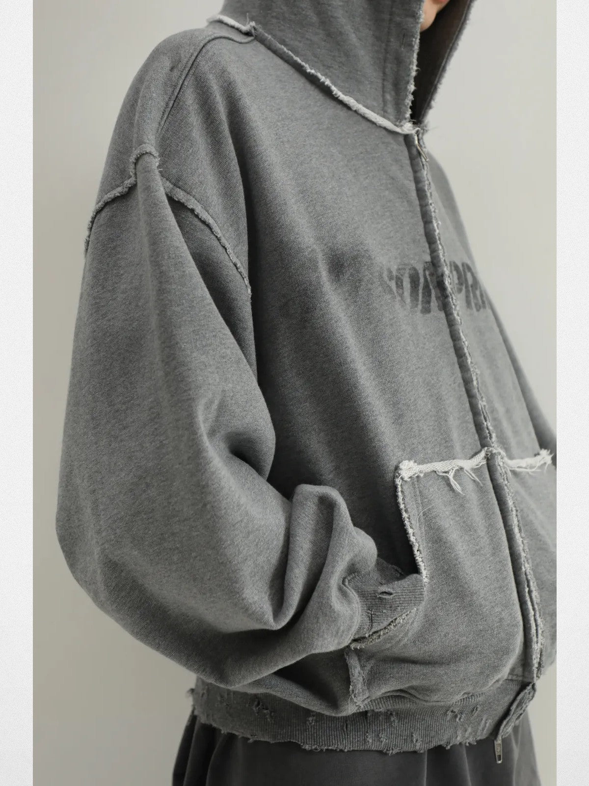 MASONPRINCE Heavyweight Graffiti Zip Hoodie in Gray - On Model