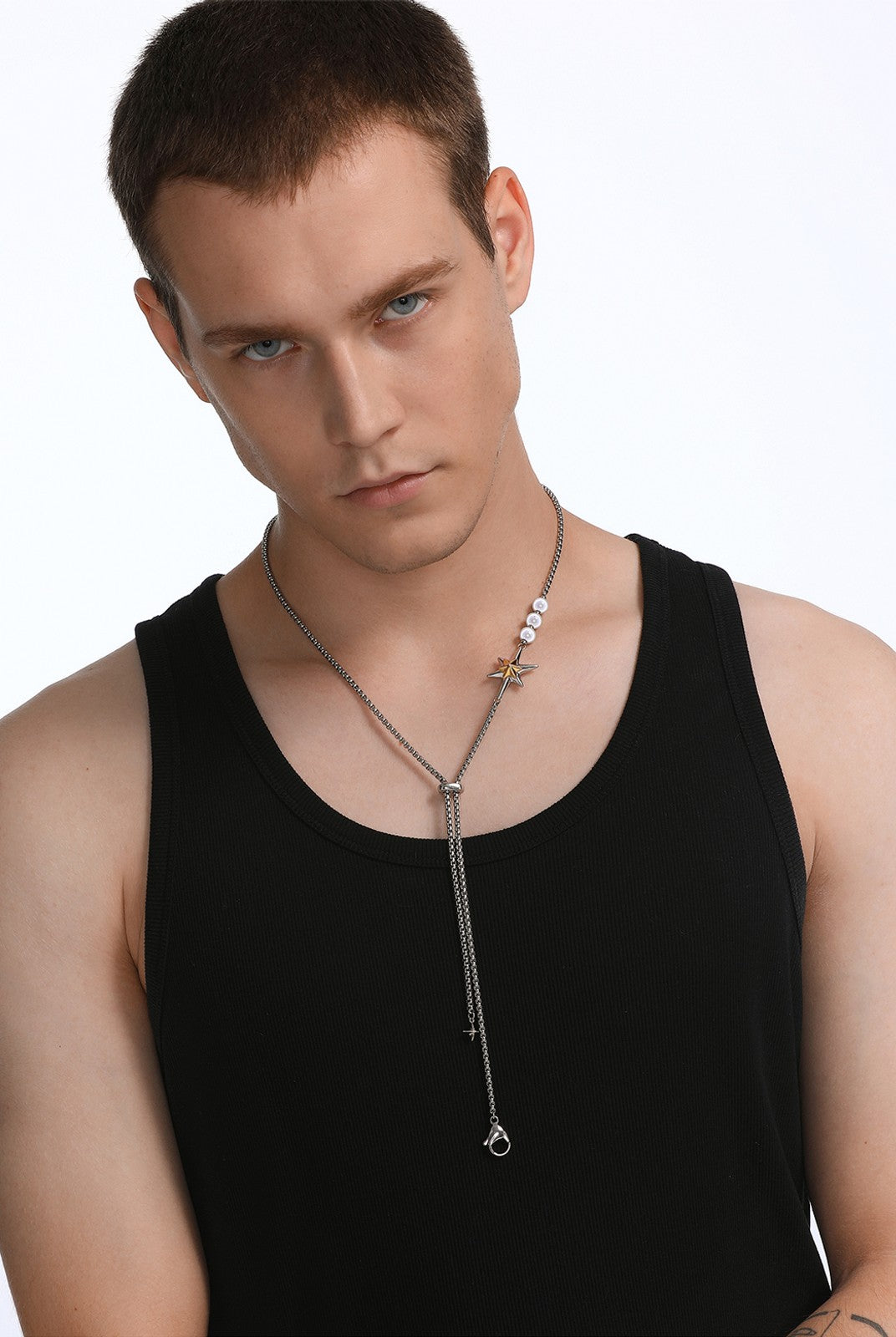 BLACKHEAD Star Pendant Pearl Layered Necklace in Gray