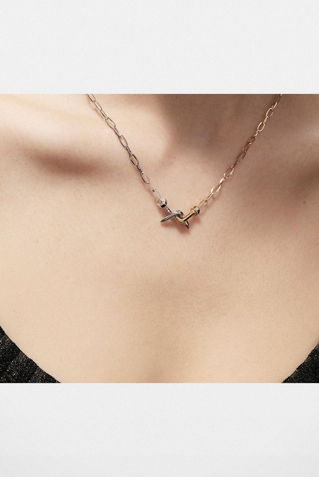 BLACKHEAD Two Tone Twisted Nail Steel Necklace in Gold - On Model