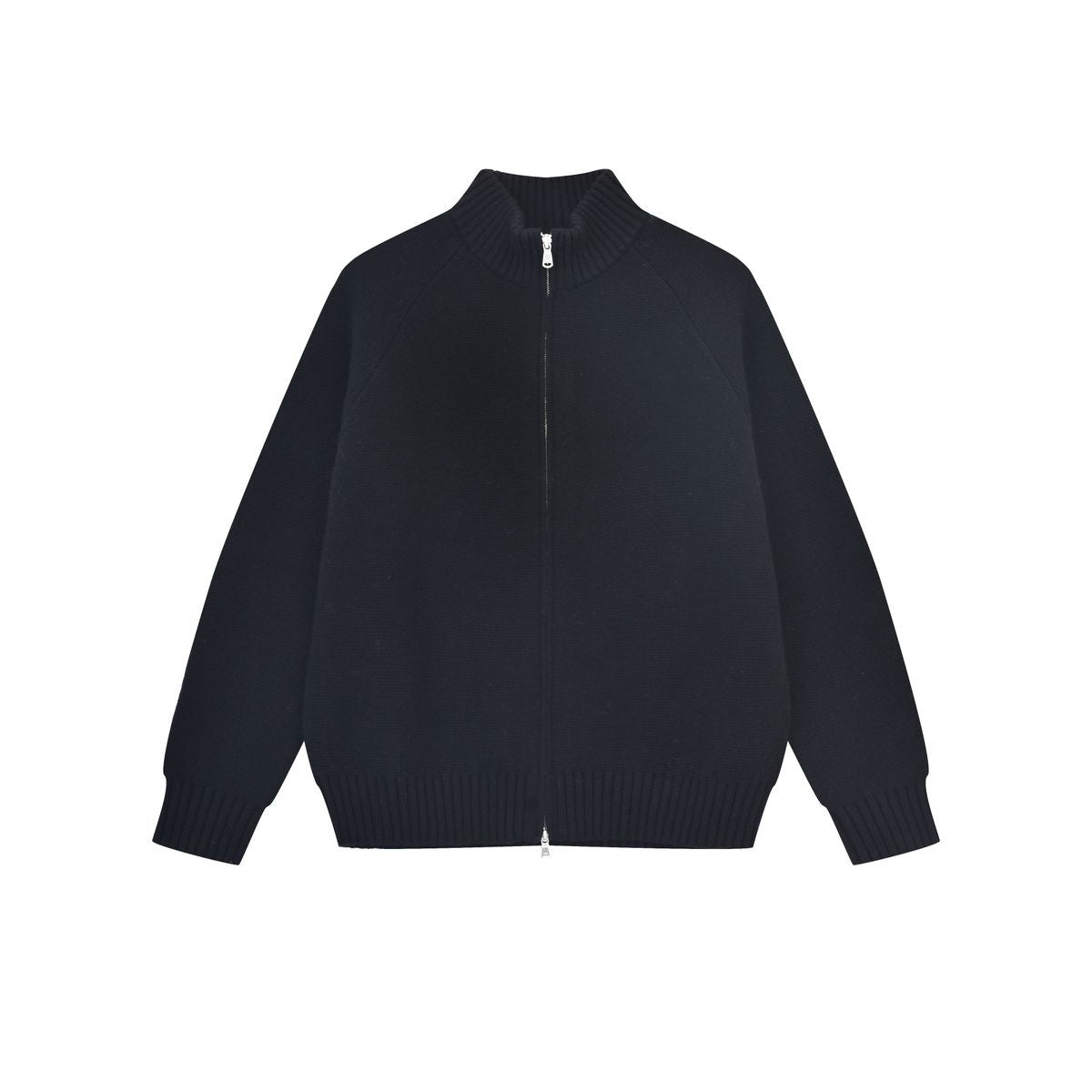 Roolrren Homme 100 Wool Stand Collar Zip Cardigan in Black