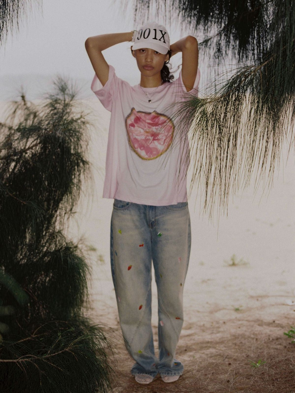 NeverSeez Gradient Fruit Print Quick Dry Tee in Pink - Lifestyle