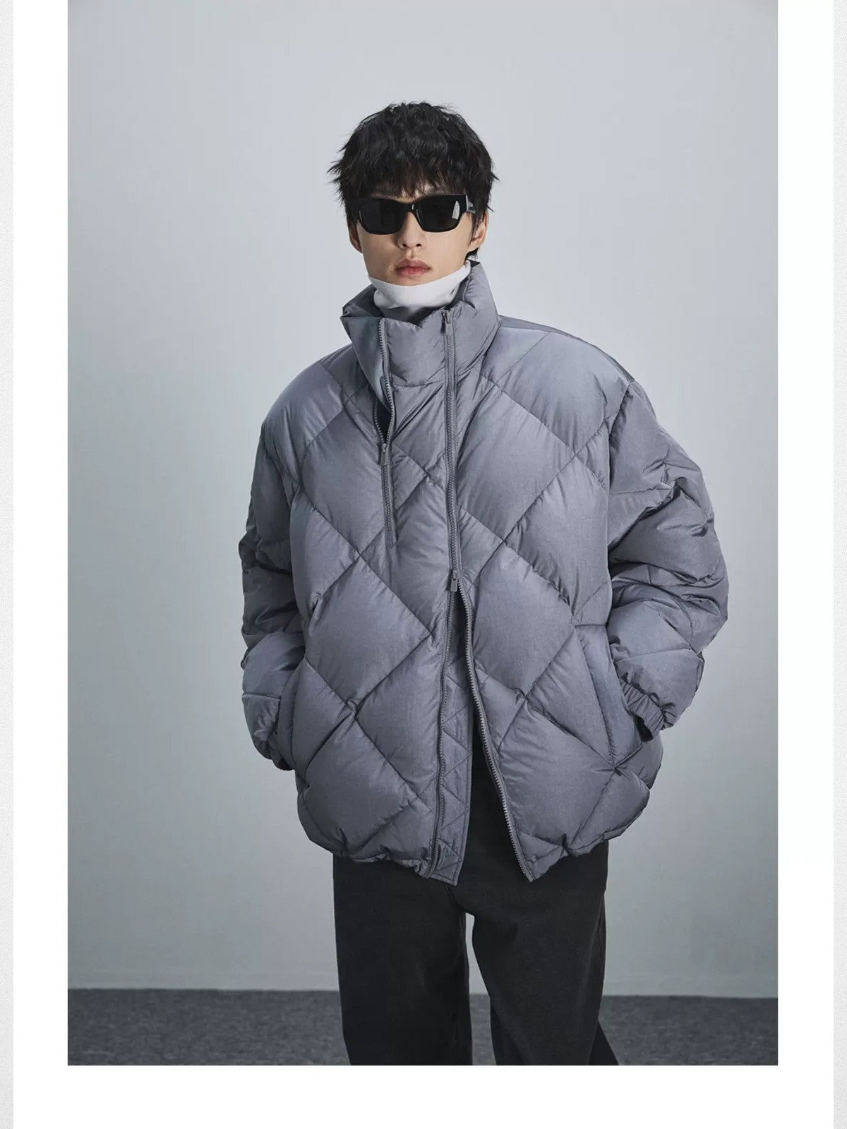 NANS Diamond Quilted Double Zip Puffer in Black