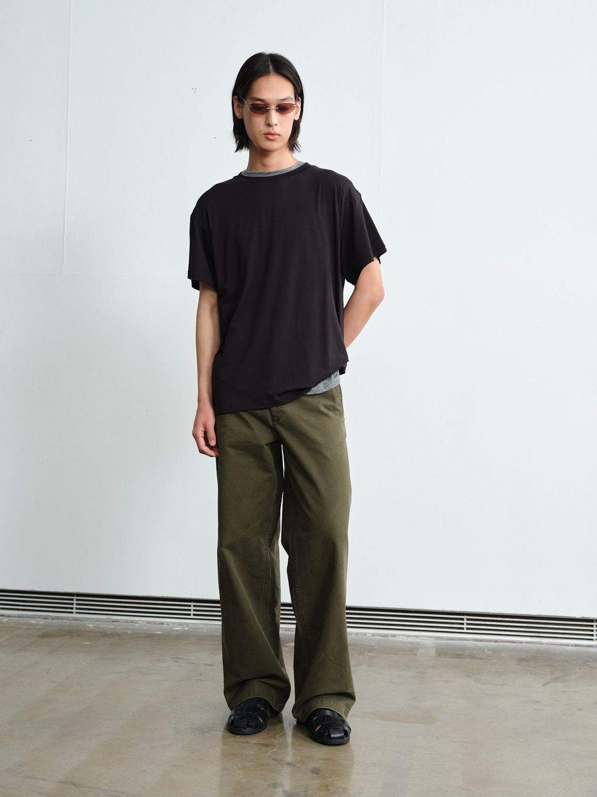 ROYA Center Seam Modal Cotton T Shirt in Black - On Model