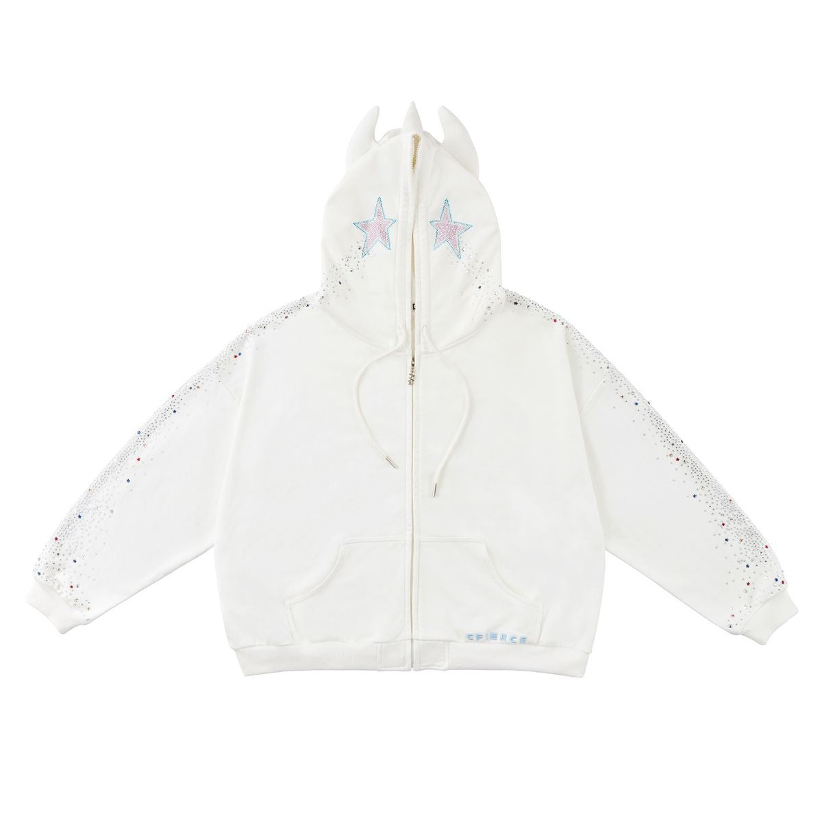 CFIERCE Crying Unicorn Rhinestone Hoodie in White