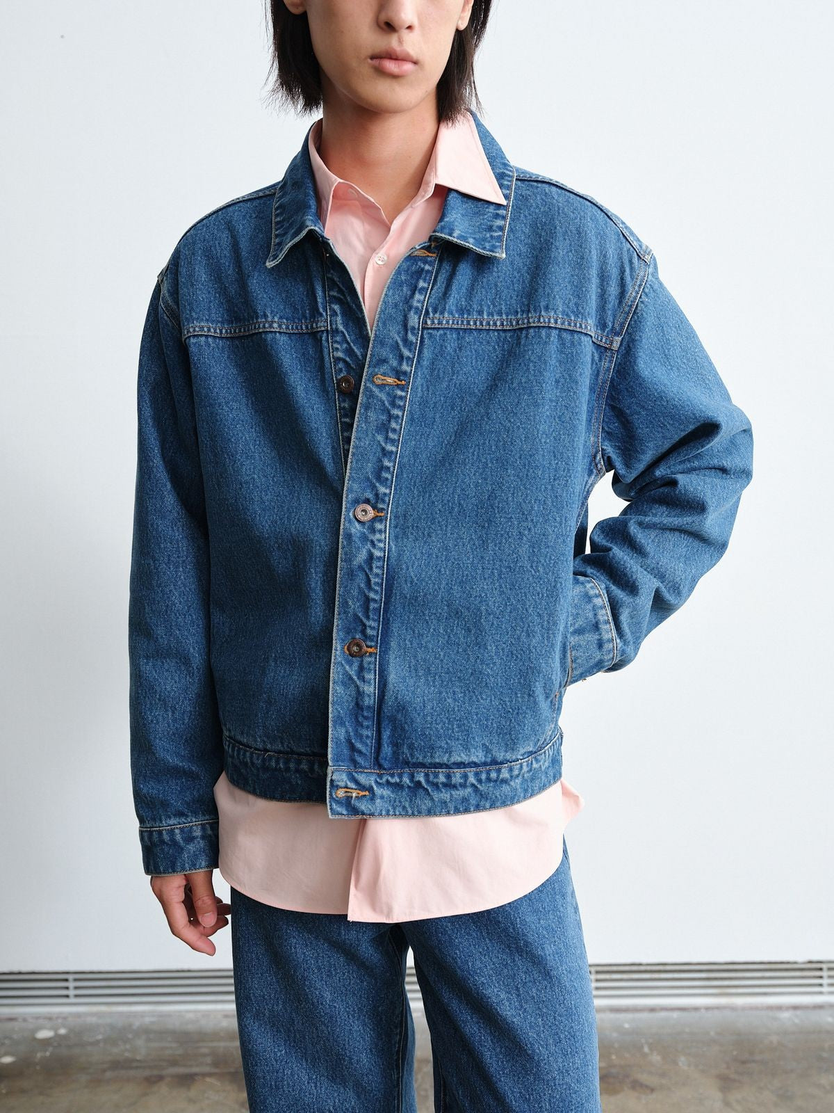 ROYA Cone Mills Indigo Denim Jacket in Blue - On Model