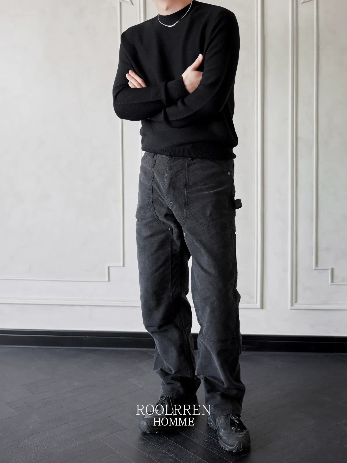 Roolrren Homme Moleskin Double Knee Pants in Black