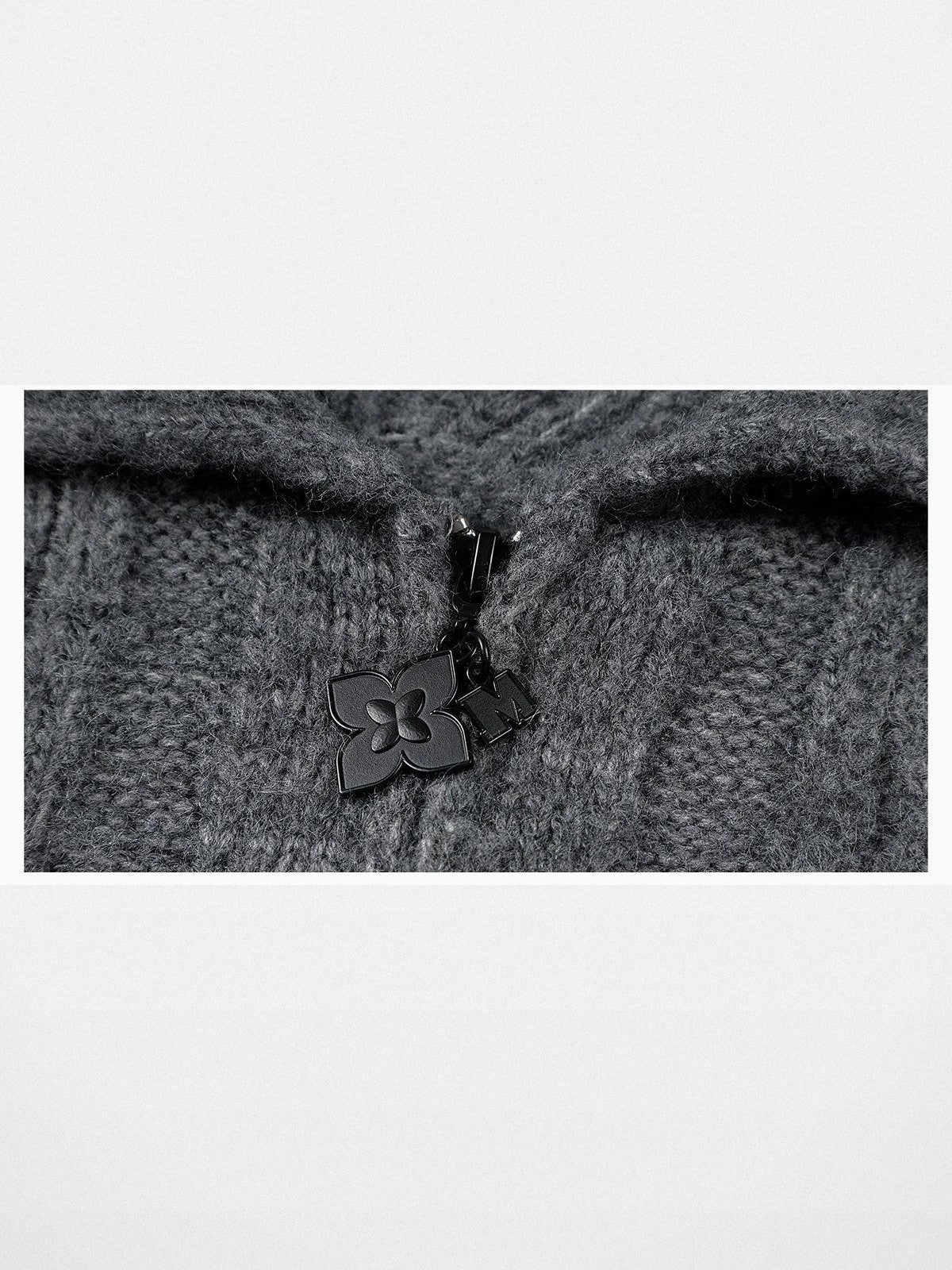 MEDM Wool Blend Cable Knit Half Zip in Gray - Detail