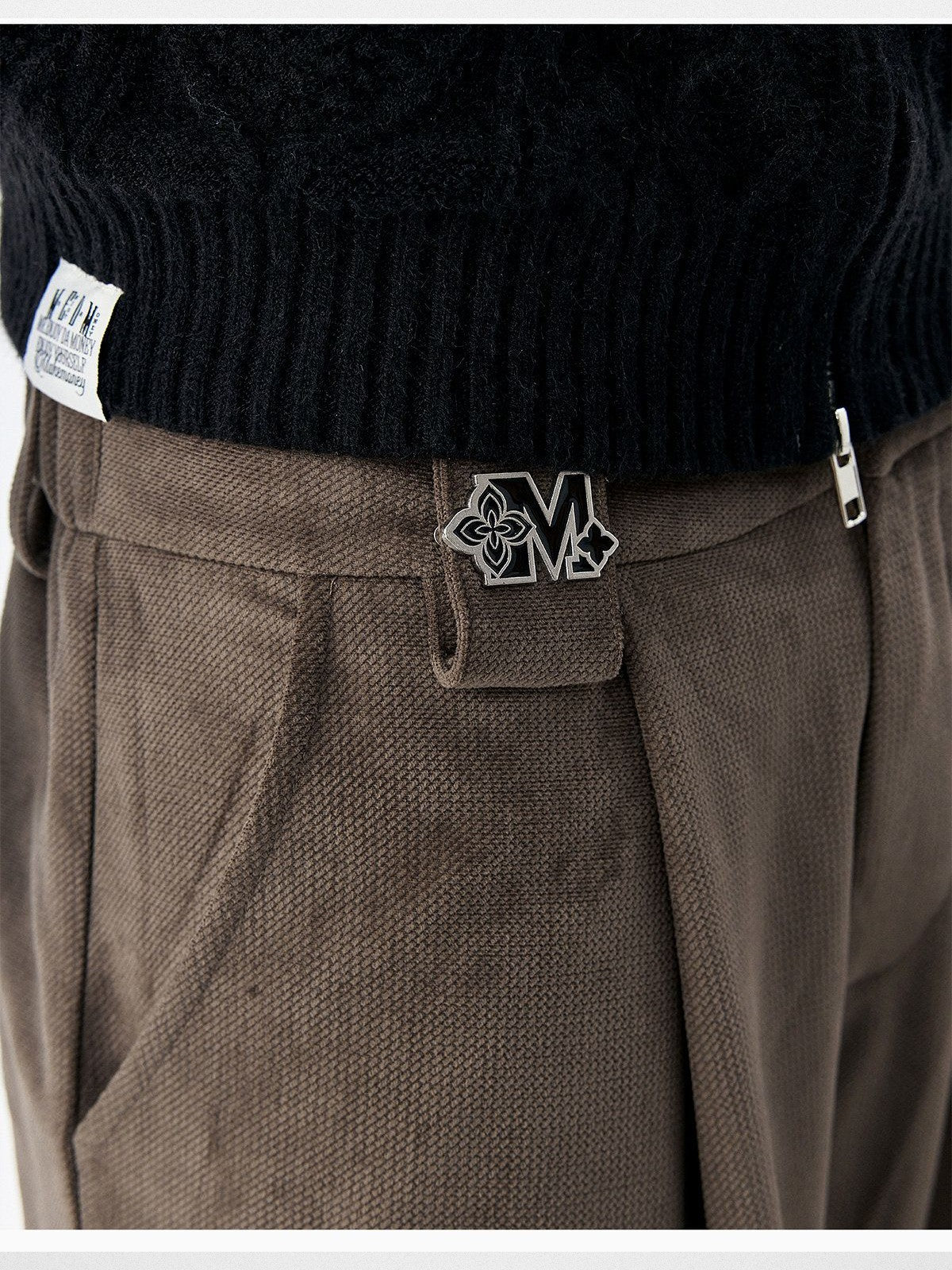 MEDM Wide Leg Corduroy Parachute Pants in Beige - Detail