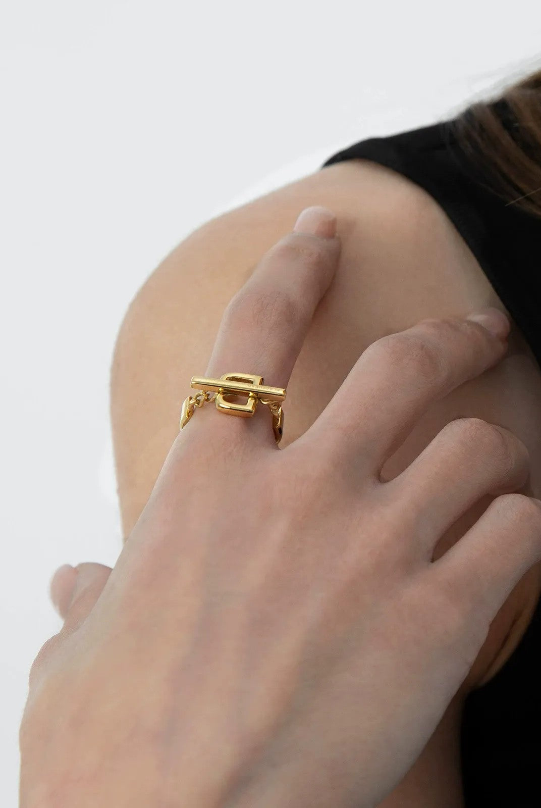 BLACKHEAD Structural Letter B Ring in Yellow - On Model
