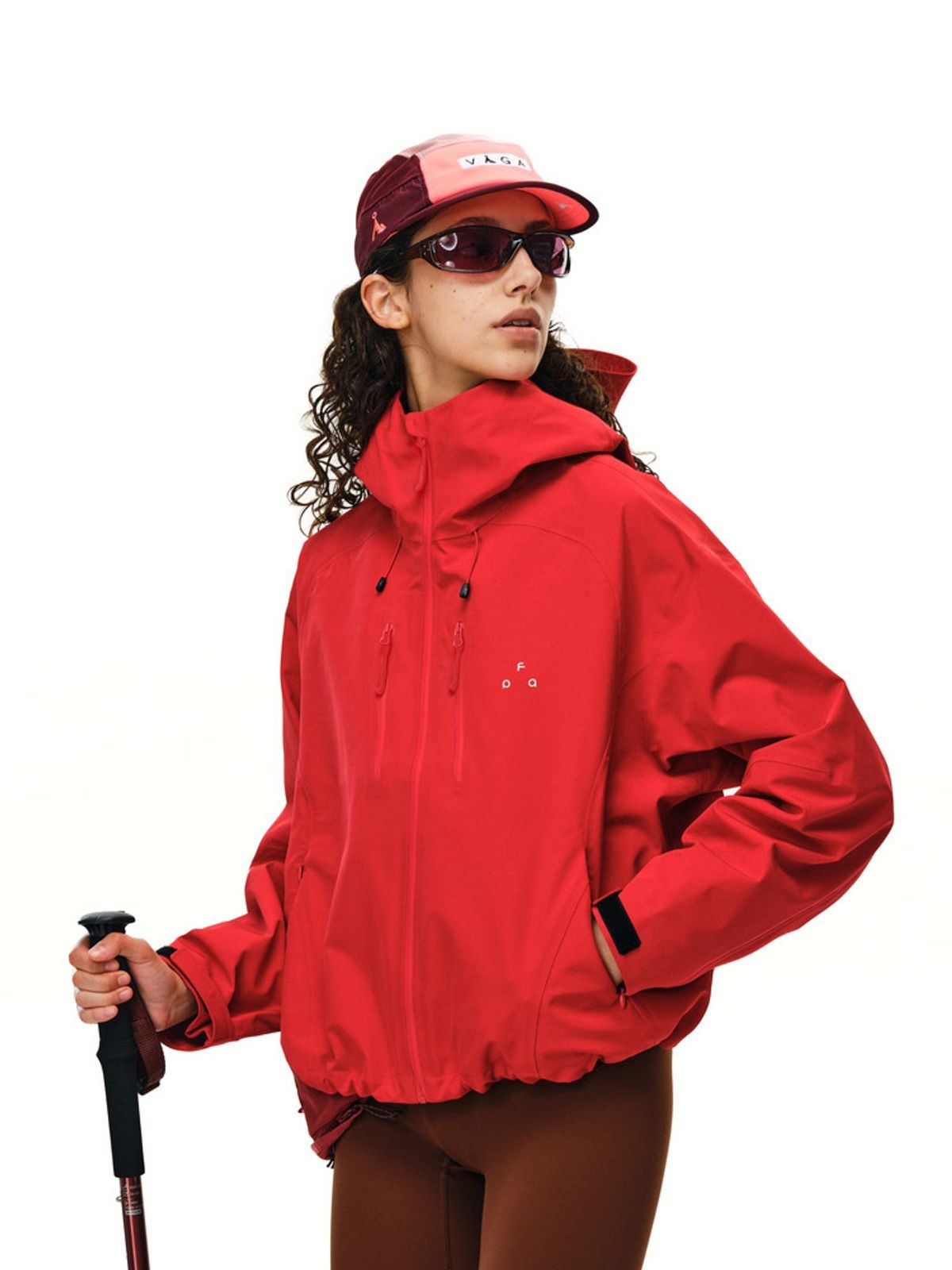FPA Cropped Waterproof Hard Shell in Red - On Model