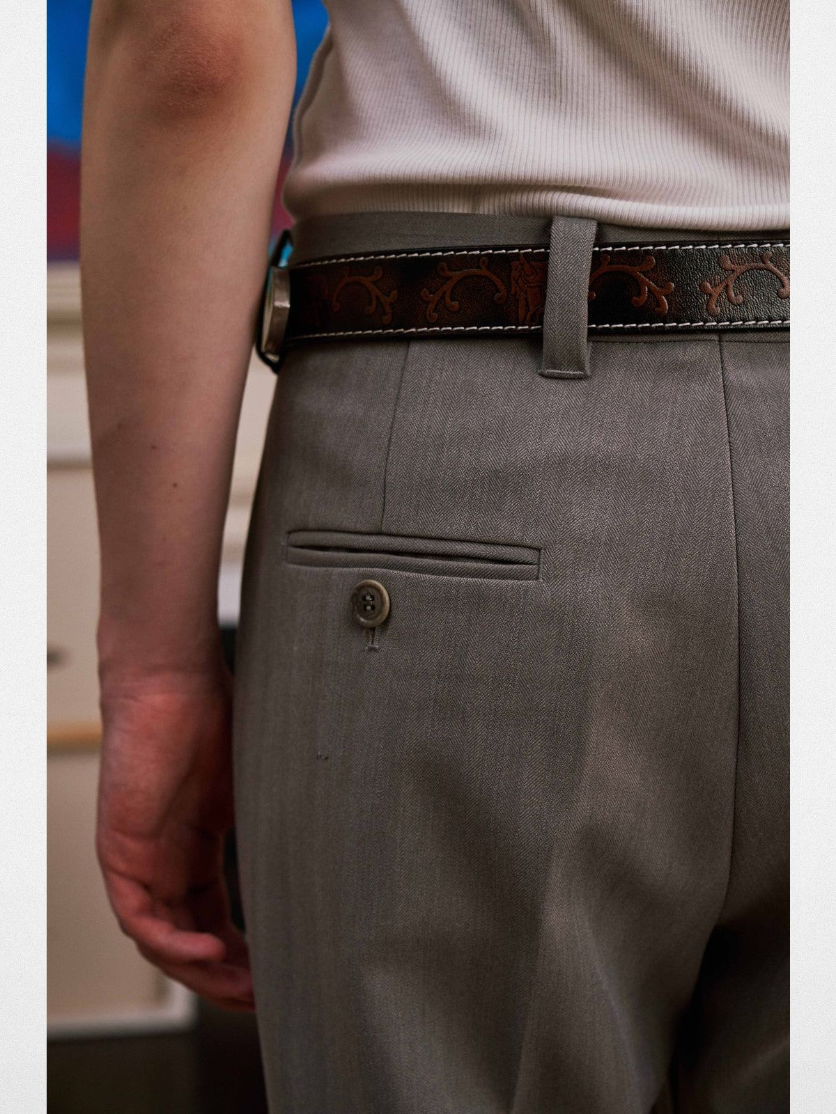 Retro 21 Center Seam Micro Flare Trousers in Gray - On Model