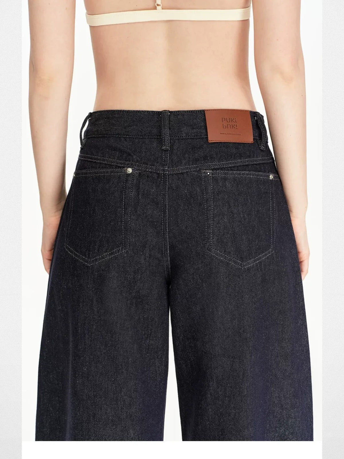 PUKI Rhinestone Cuff Curved Leg Jeans in Blue - On Model