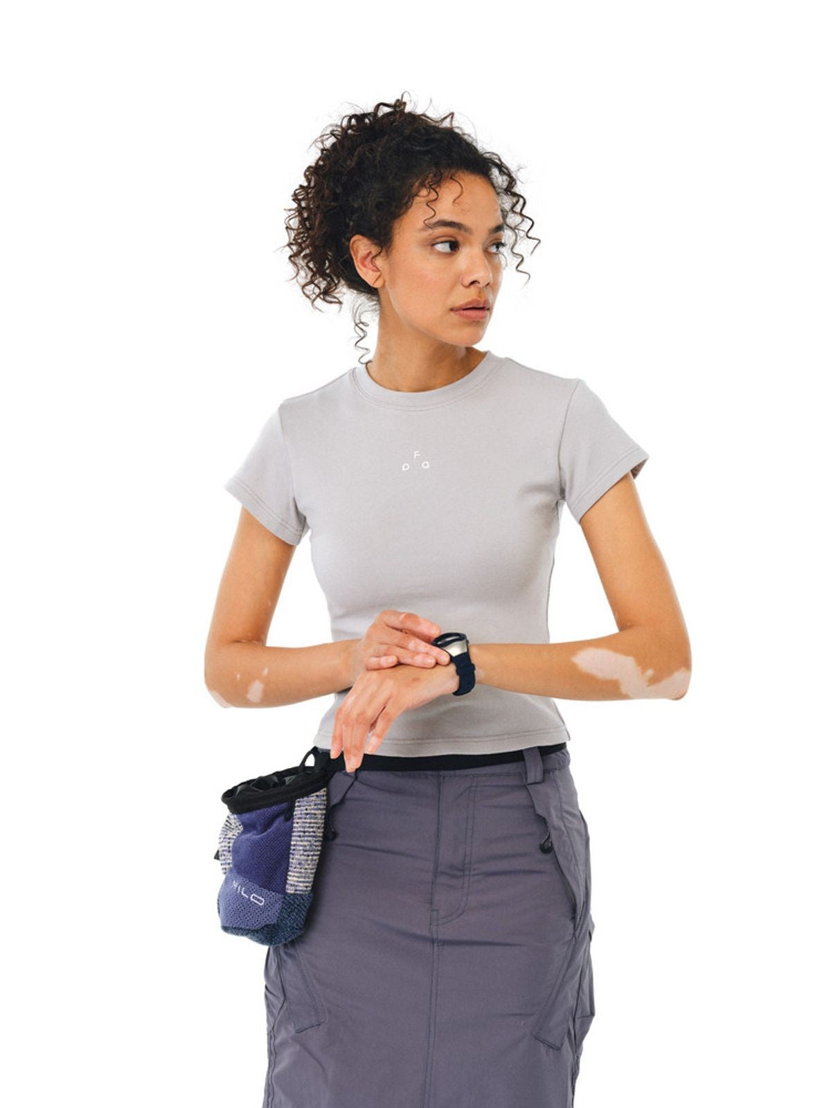 FPA Slim Fit Minimalist Logo Tee in Gray - On Model