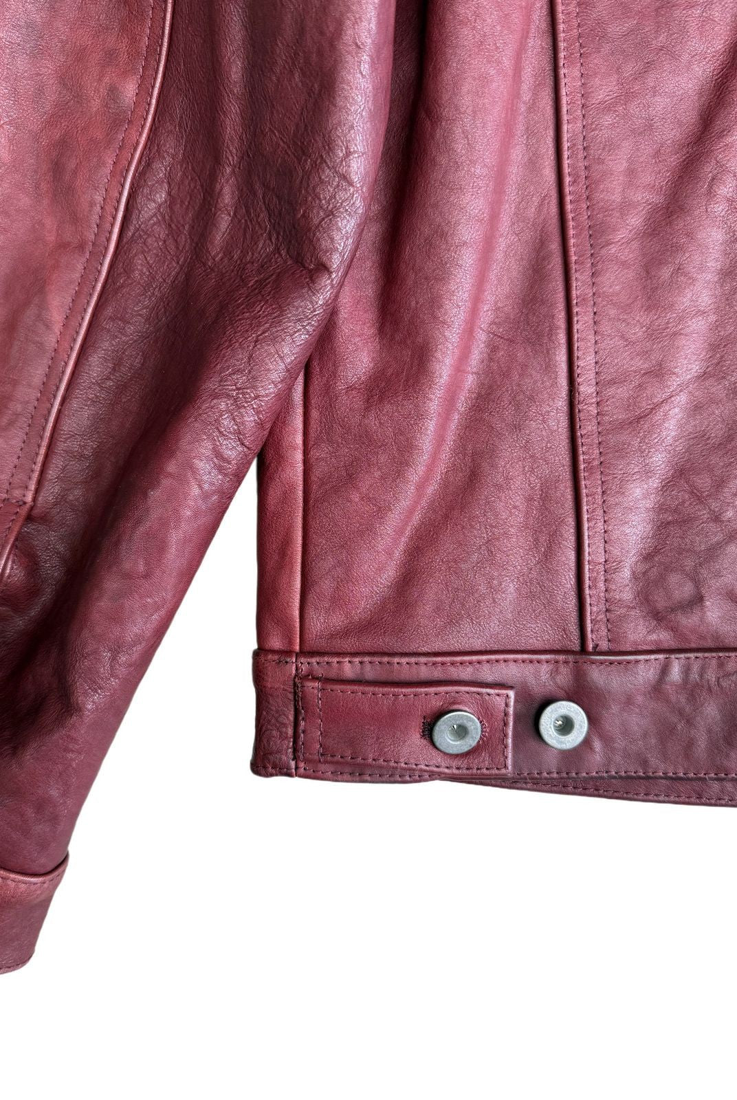 UNKNOWNWORLD Distressed Scarlet Leather Jacket in Red - Detail