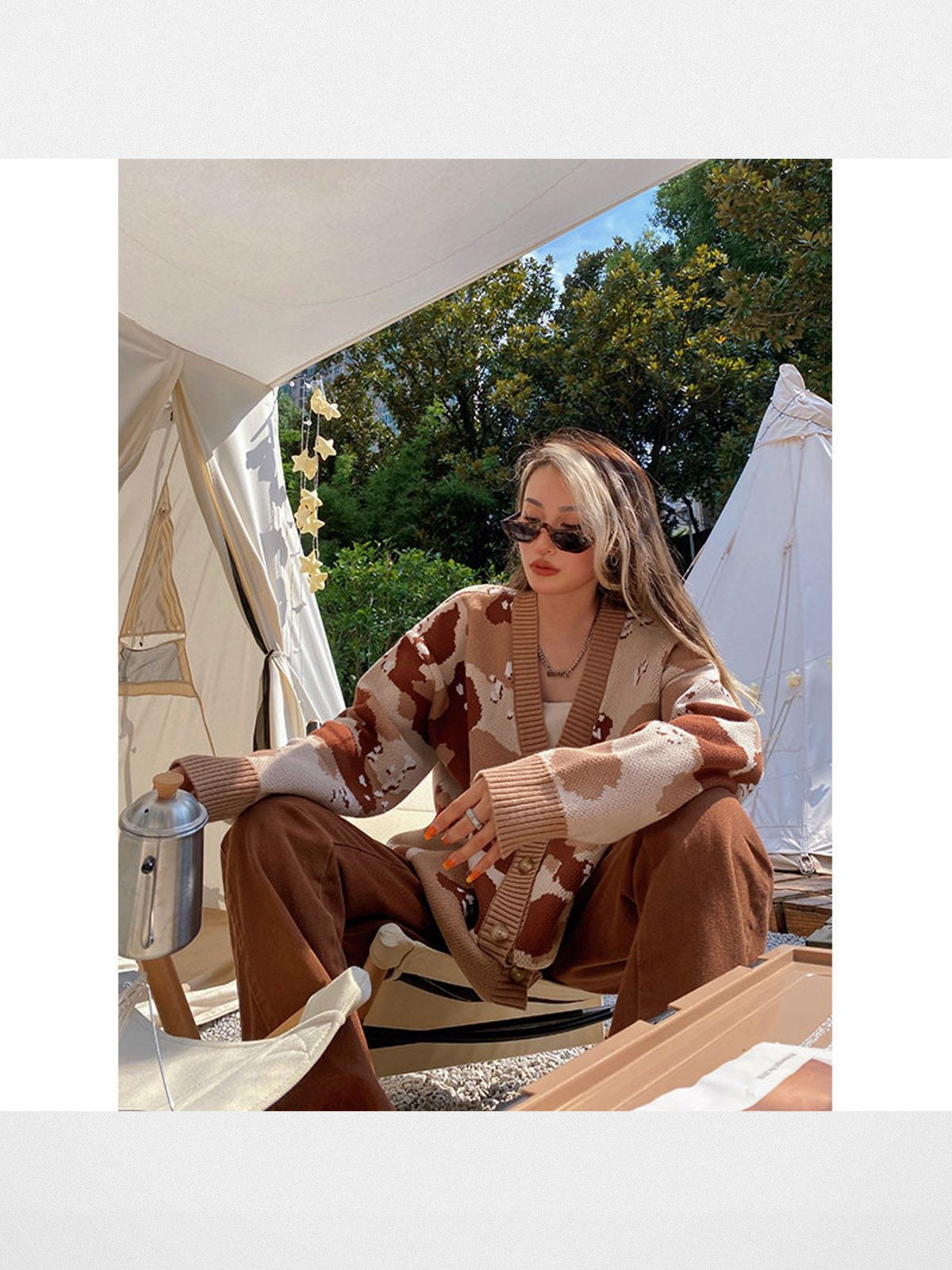 BeerBro Oversized Camo Knit Sweater in Beige