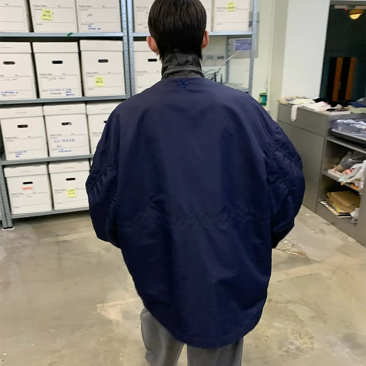 NeverSeez Vintage Wash Nylon Barn Jacket in Navy - On Model