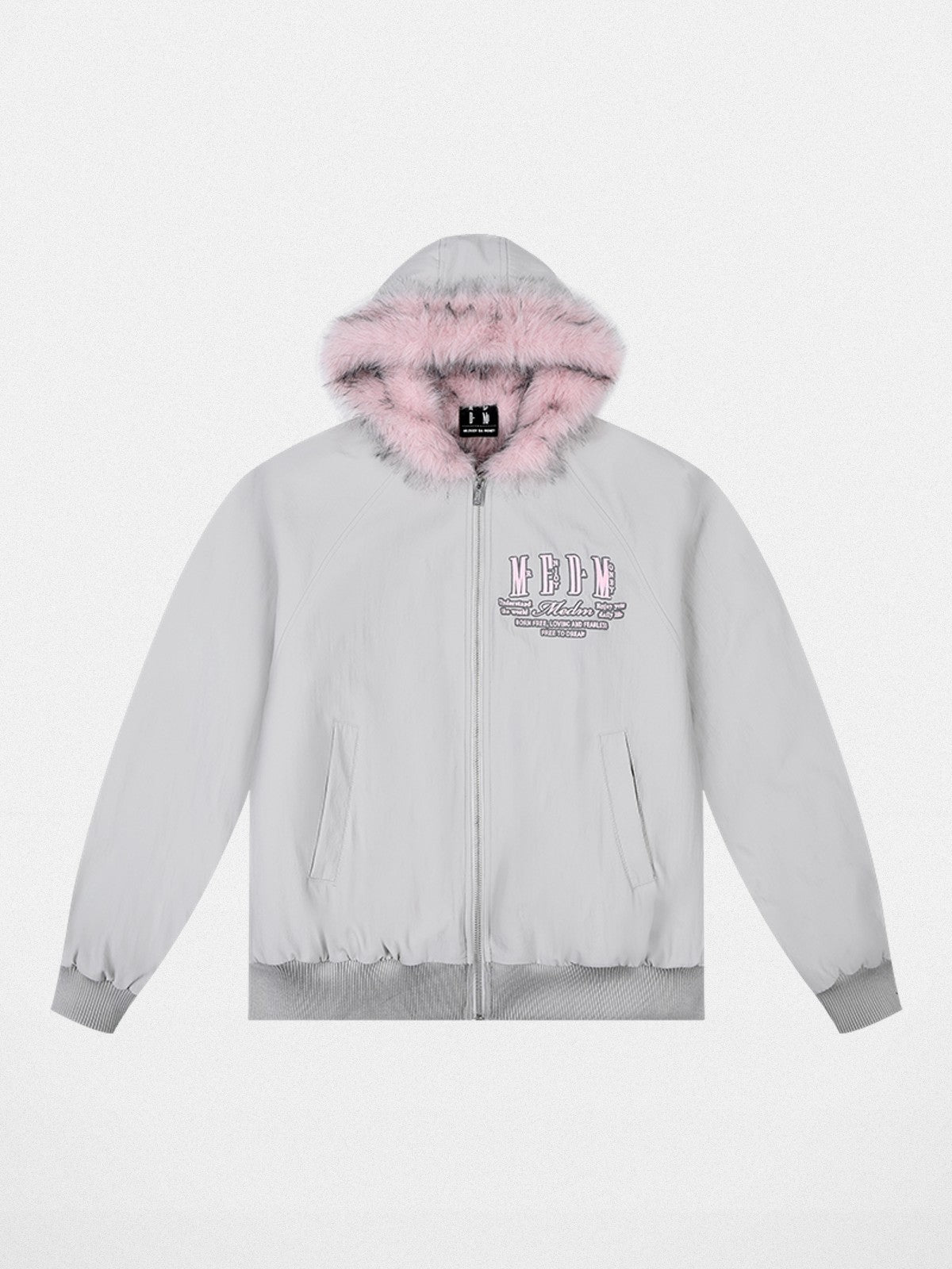 MEDM Faux Fur Trim Padded Jacket in Gray