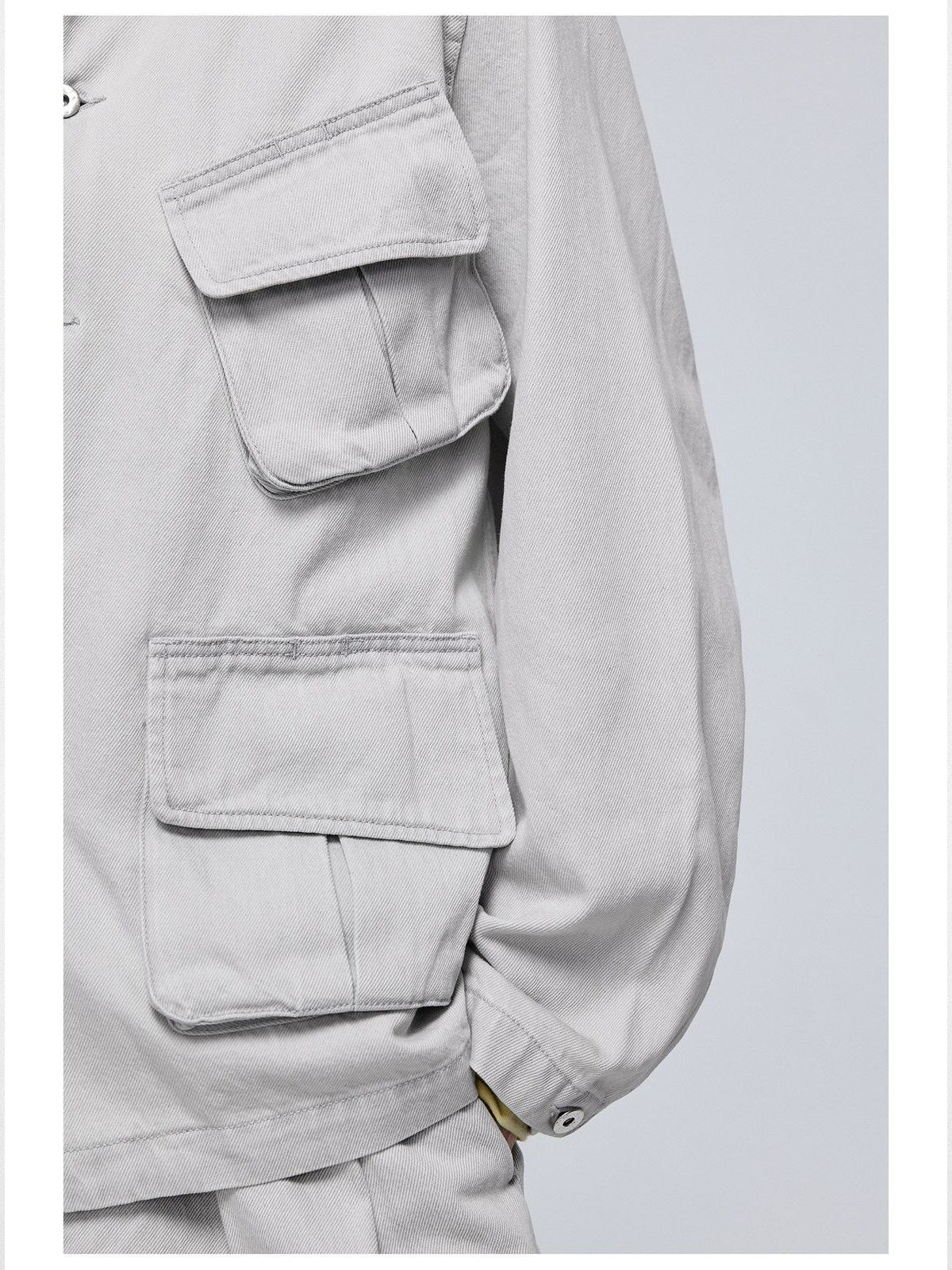 Simple Project Washed Four Pocket Denim Jacket in White - On Male Model