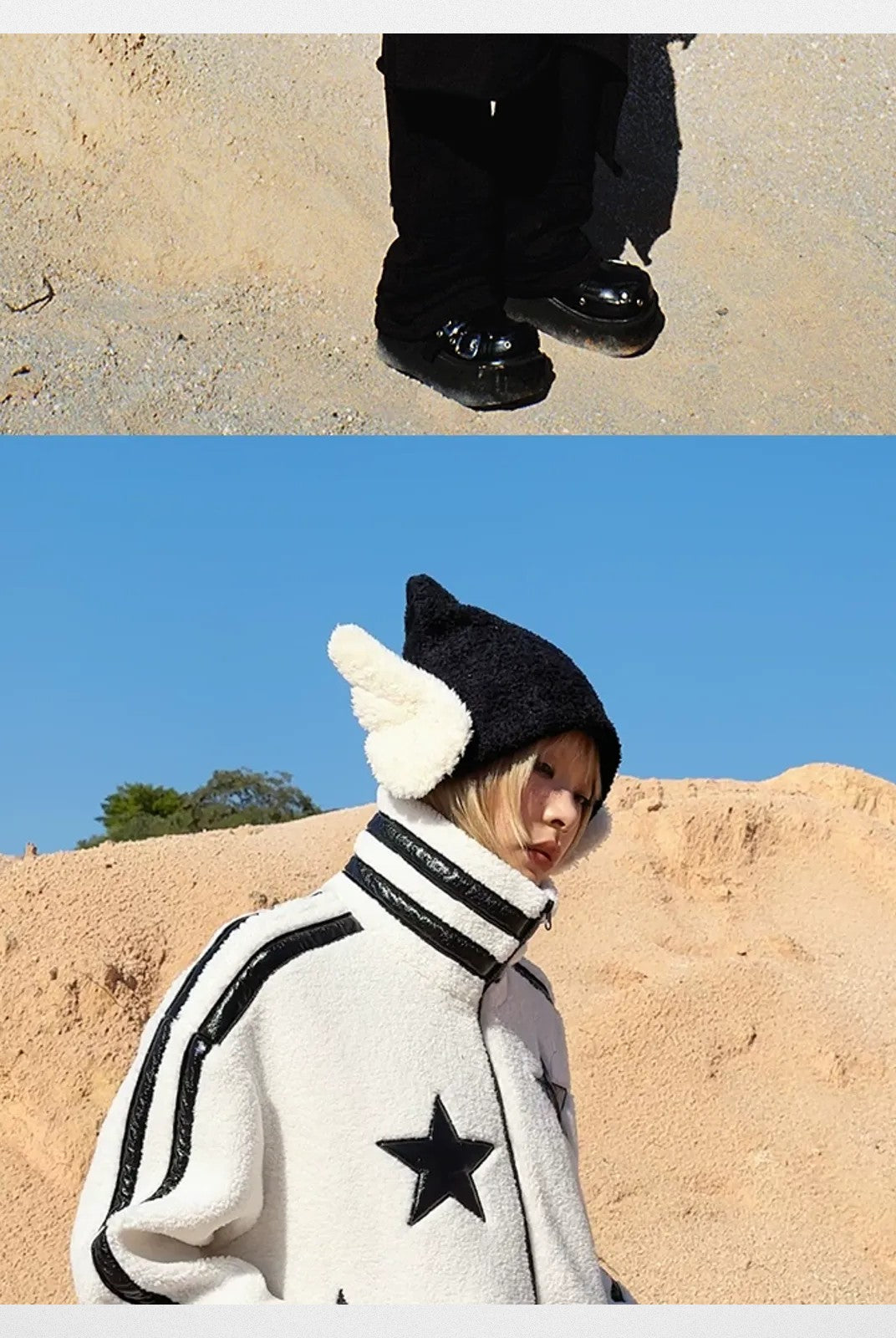 CFIERCE Angel Wings Pointed Knit Beanie in Black - On Model