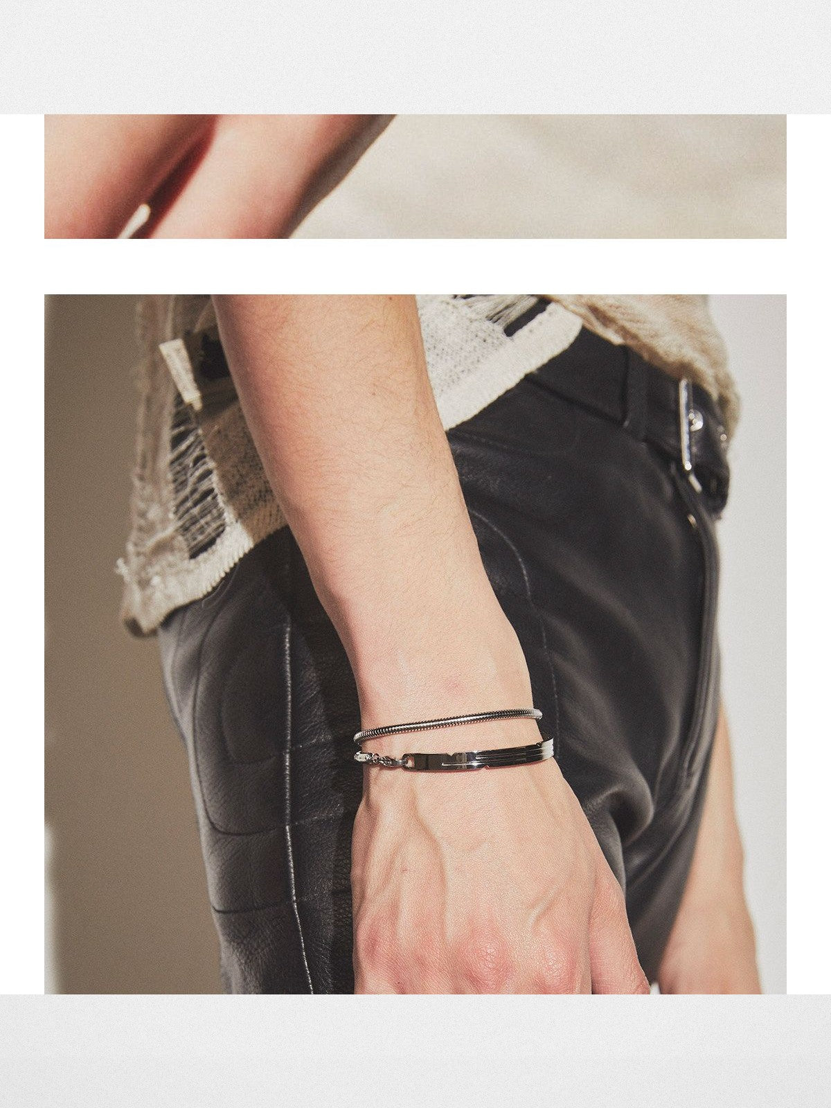 BLACKHEAD Double Layer Steel Bracelet in Silver - On Model