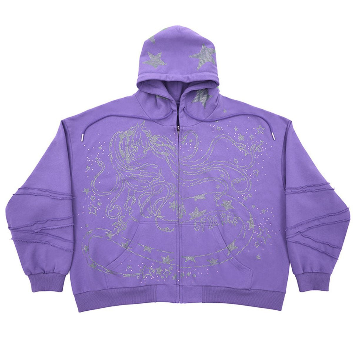 CFIERCE Rhinestone Snake Girl Zip Hoodie in Purple