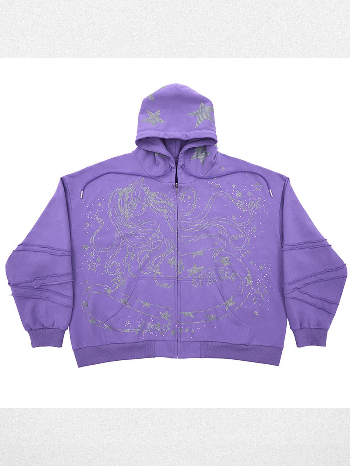 CFIERCE Rhinestone Snake Girl Zip Hoodie in Purple