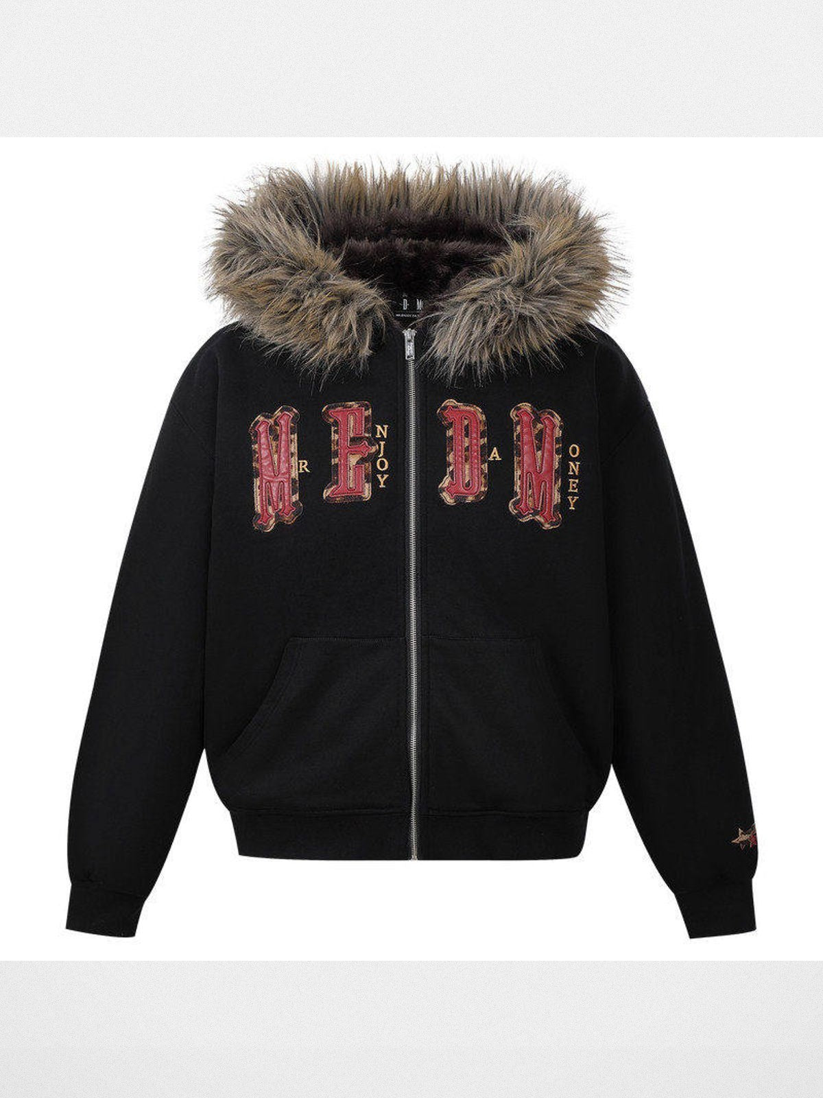 MEDM Horsehair Patch Fur Hood Jacket in Black