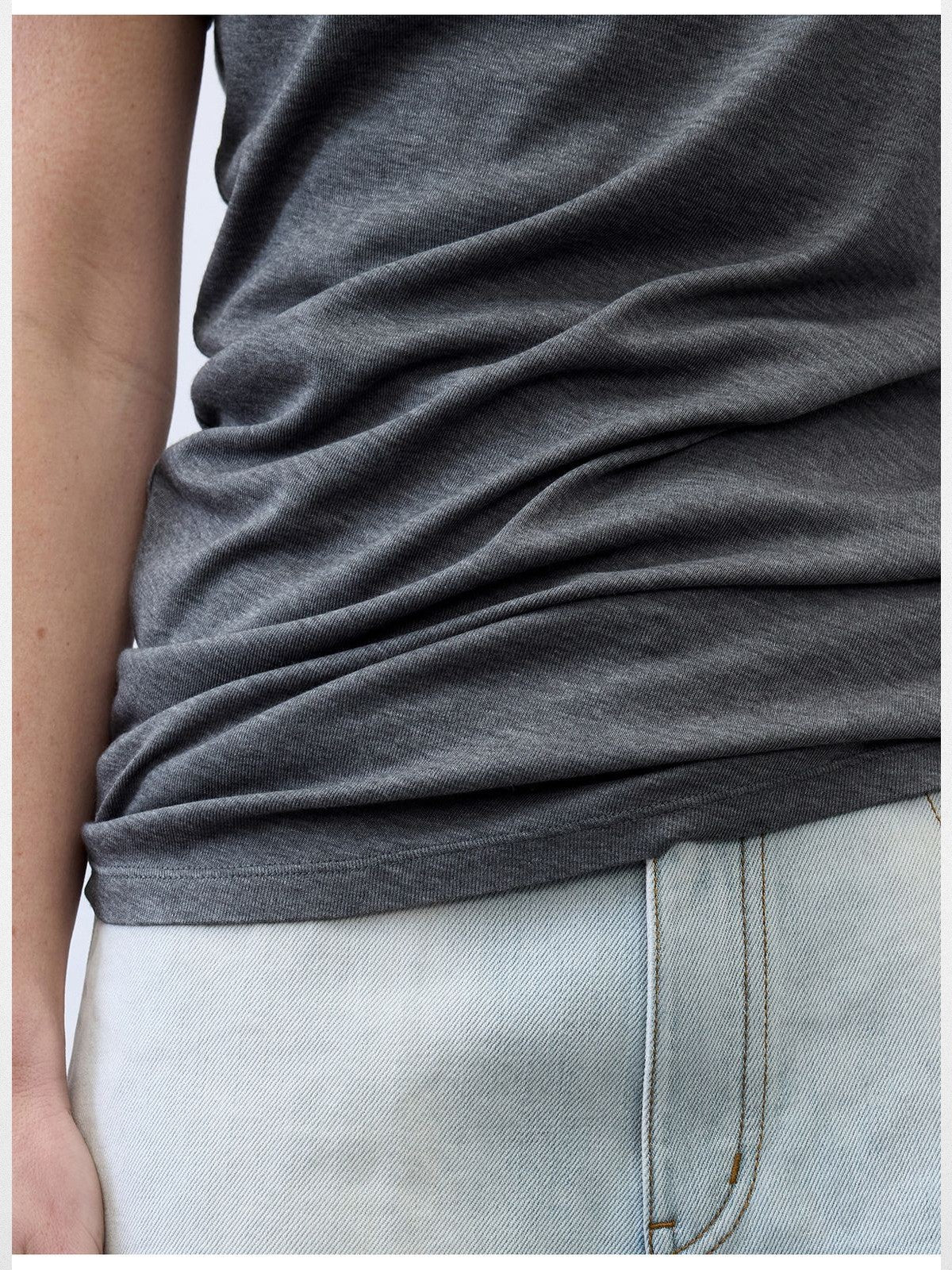 RandomPiece Silk Blend Graphic T Shirt in Gray - On Model