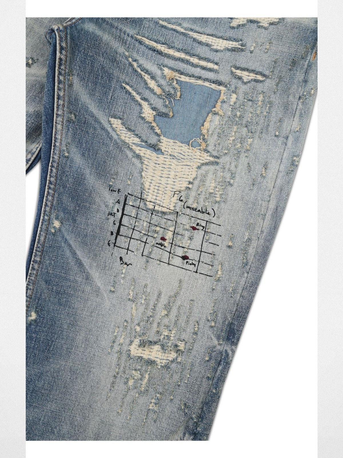 SOD Distressed Graffiti Embroidered Jeans in Blue - Detail