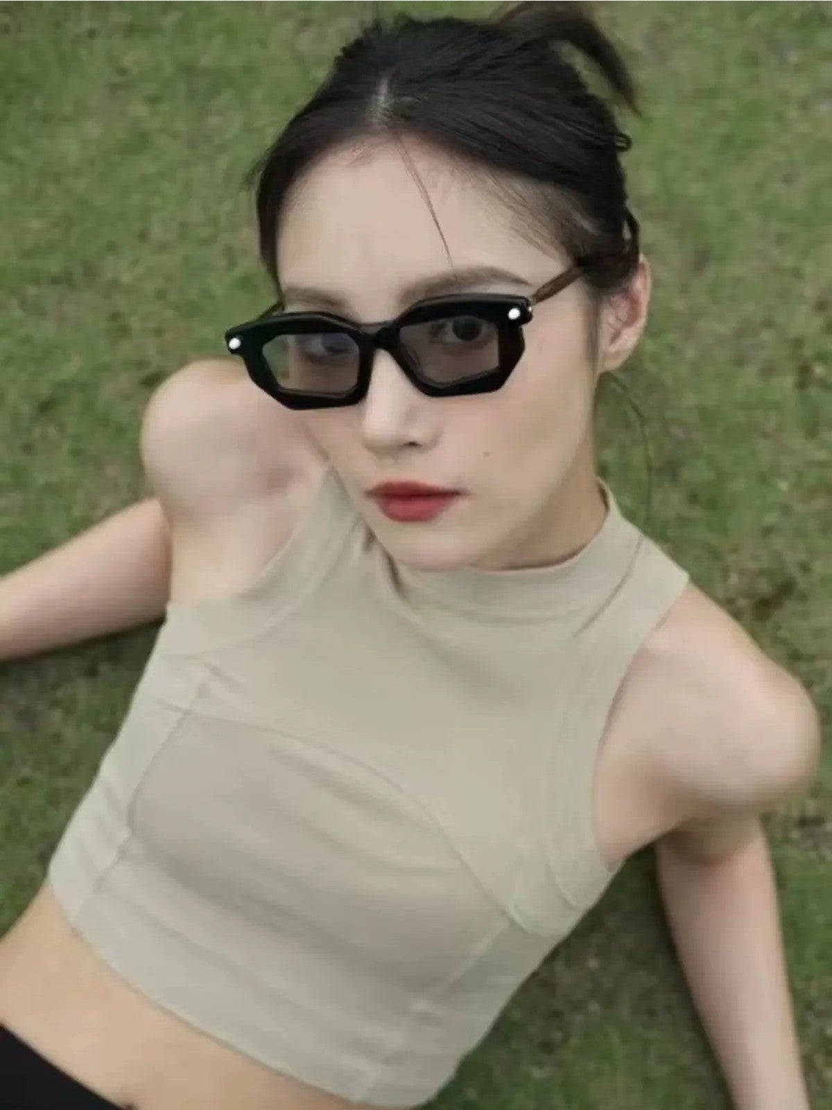 FUTURE UPDATE Geometric Acetate Sunglasses in White - On Female Model