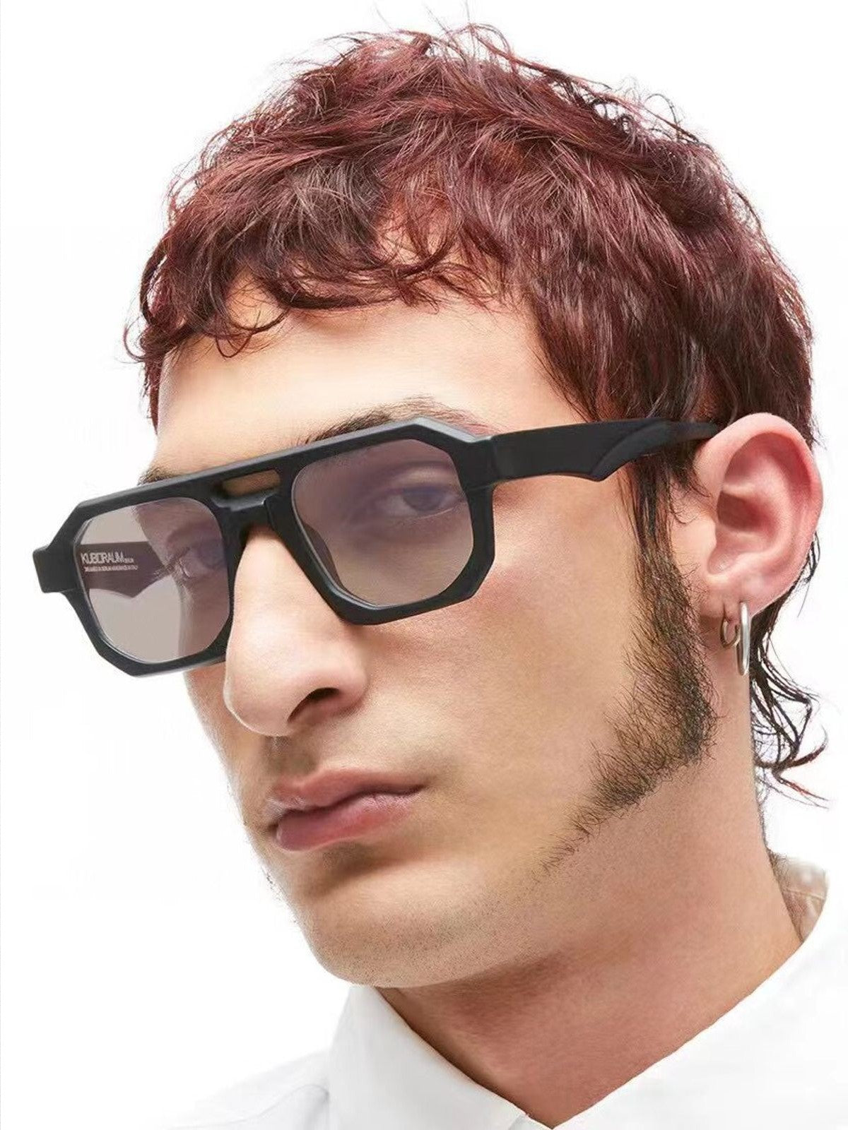 FUTURE UPDATE Geometric Double Bridge Sunglasses in Gray - On Model