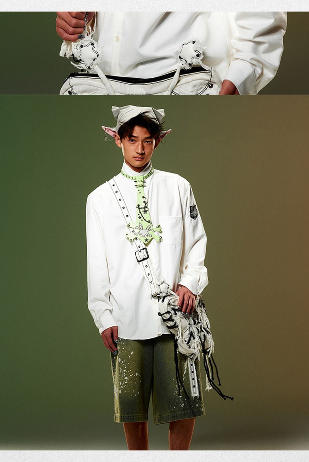 CFIERCE Chain Detail Elf Ear Hat in Gray - On Model