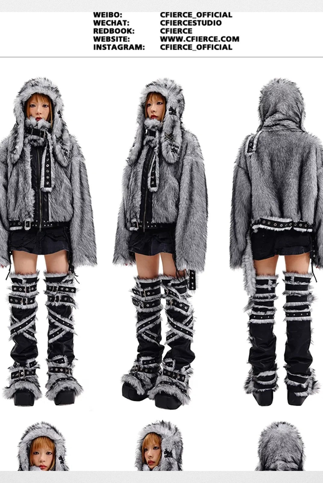 CFIERCE Grey Rabbit Faux Fur Balaclava in Gray - On Model