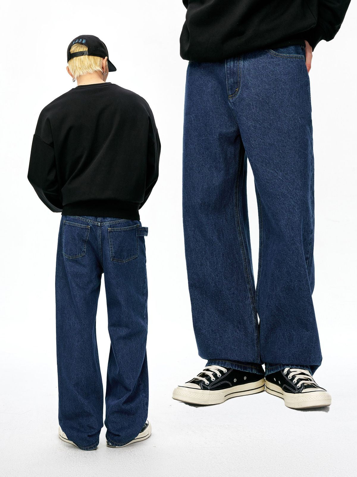 MEDM Washed Wide Leg Jeans in Denim - On Model