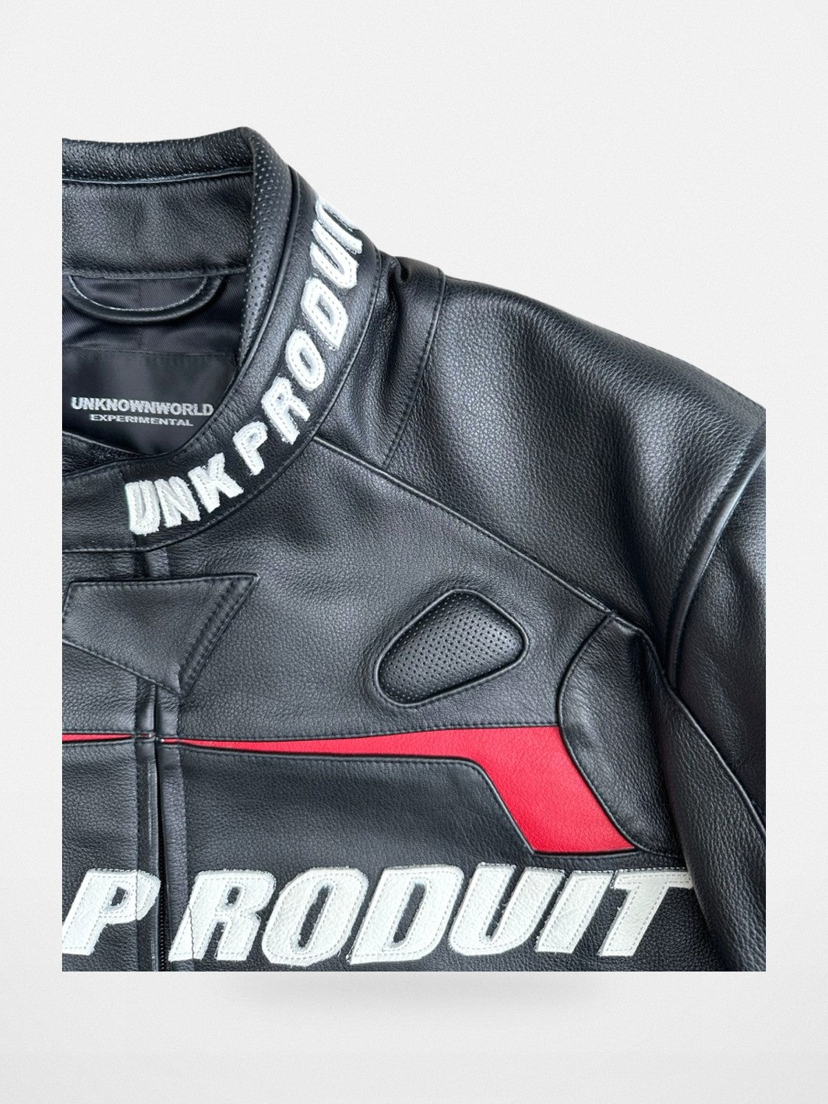 UNKNOWNWORLD Cowhide Leather Racing Jacket in Black - Detail