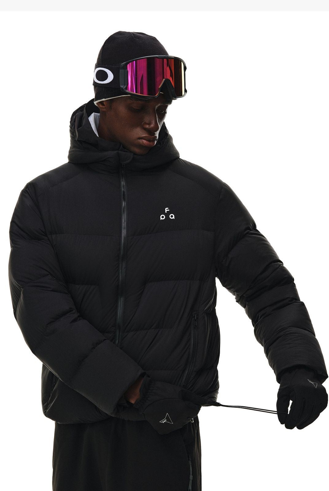 FPA Store Hooded Goose Down Puffer in Black - On Model