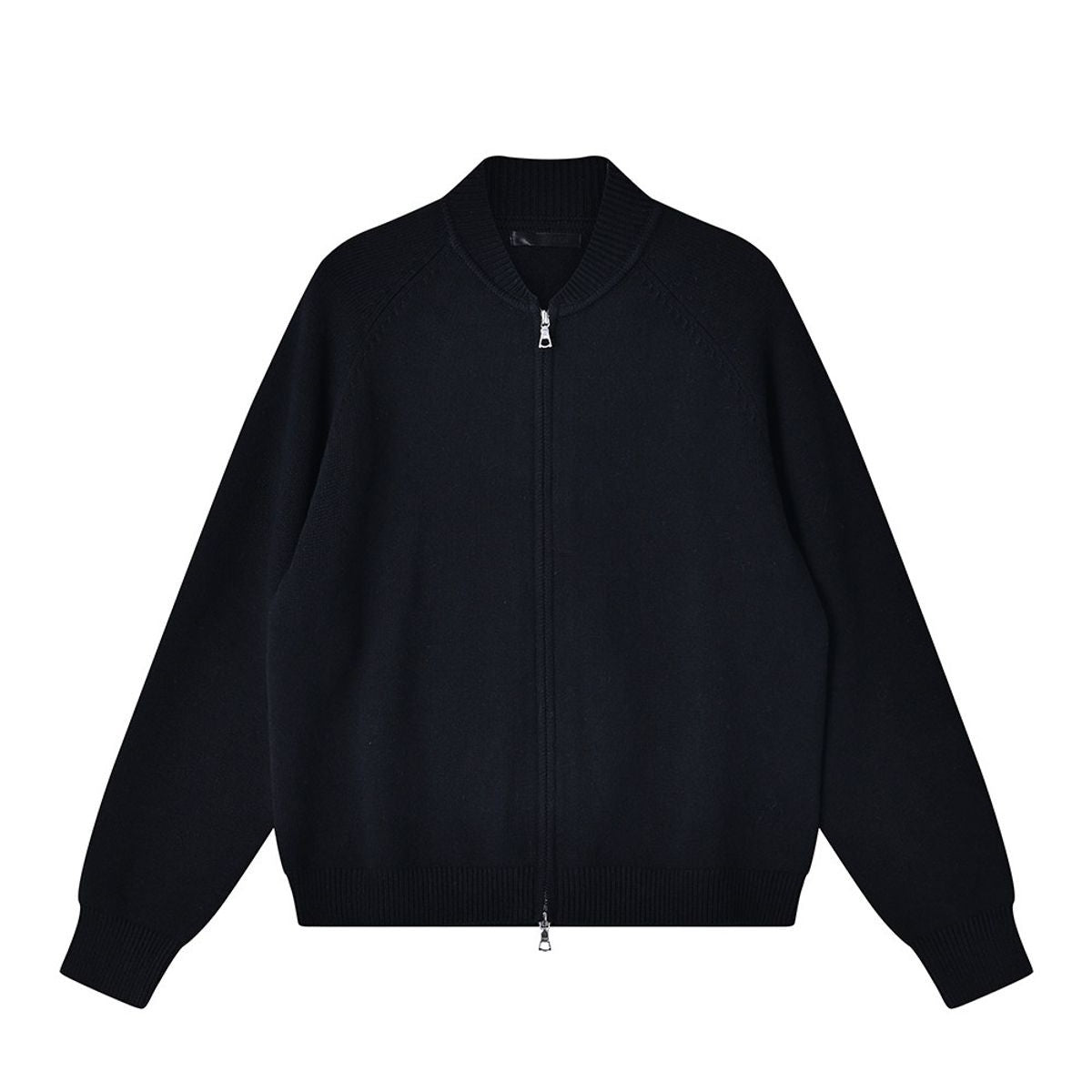 Roolrren Homme Cashmere Wool Cotton Zip Cardigan in Black