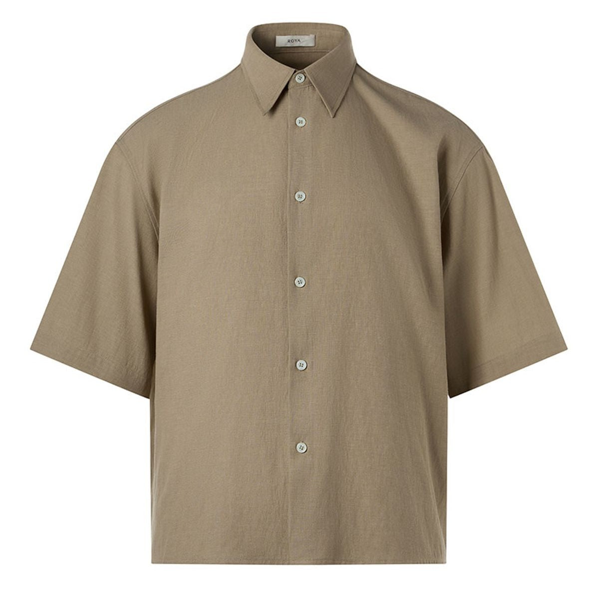 ROYA Boxy Linen Blend Short Sleeve Shirt in Beige