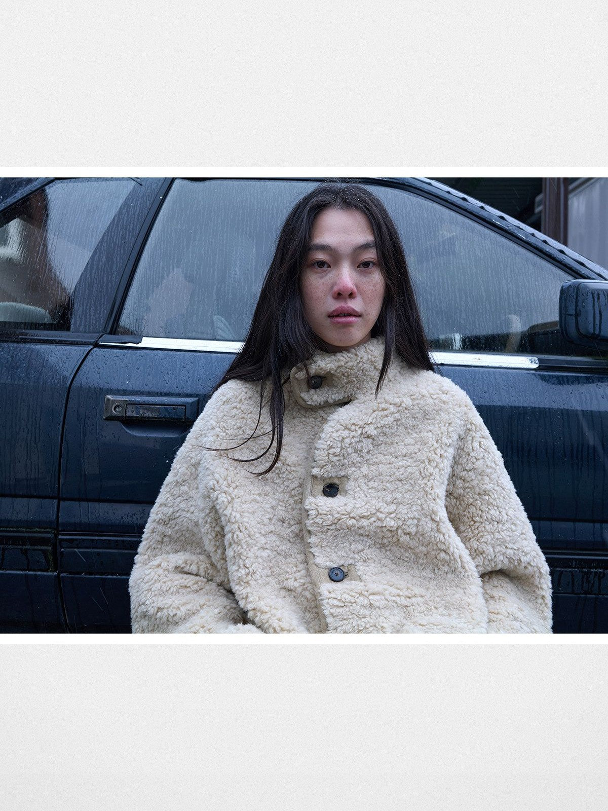 RandomPiece Reversible Faux Shearling Coat in Beige - Lifestyle