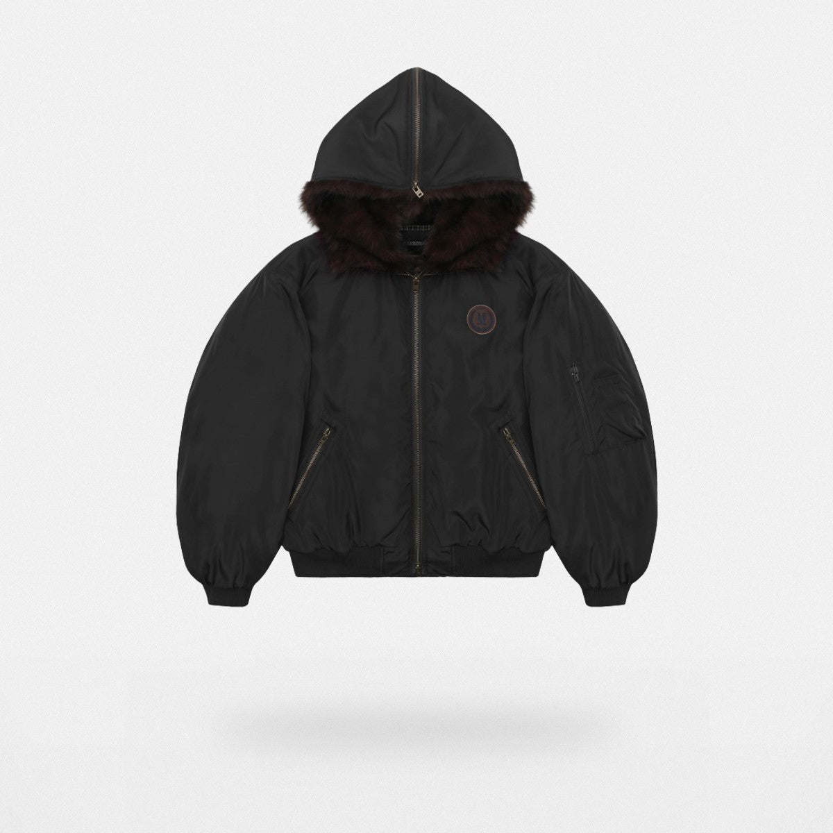 MASONPRINCE Faux Fur Hooded Puffer Bomber in Black