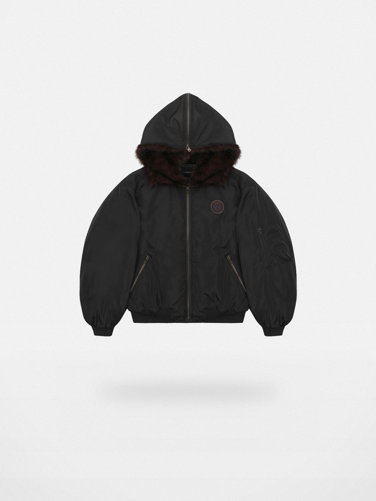 MASONPRINCE Faux Fur Hooded Puffer Bomber in Black