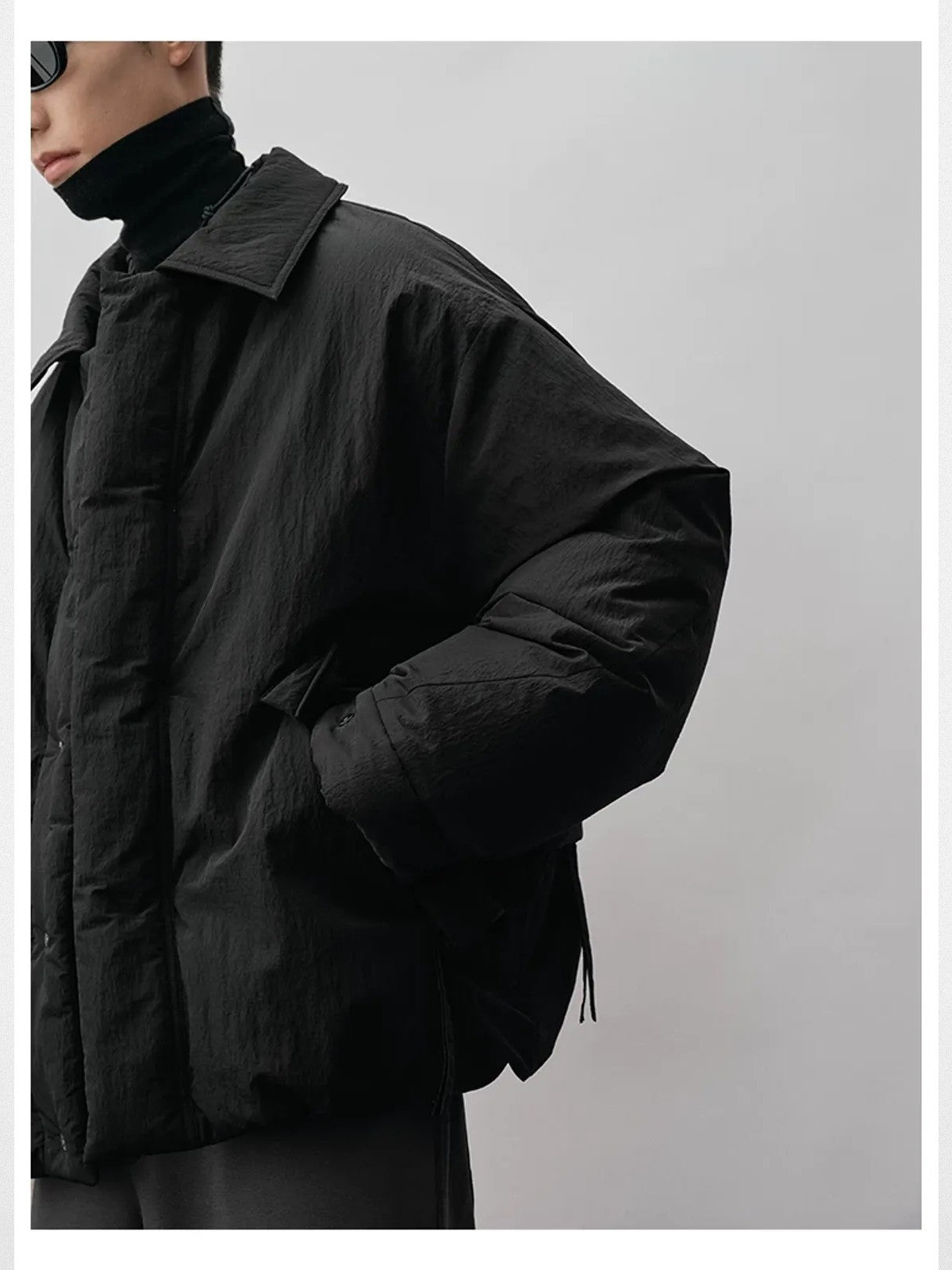 NANS Crinkled Metallic Down Puffer in Black