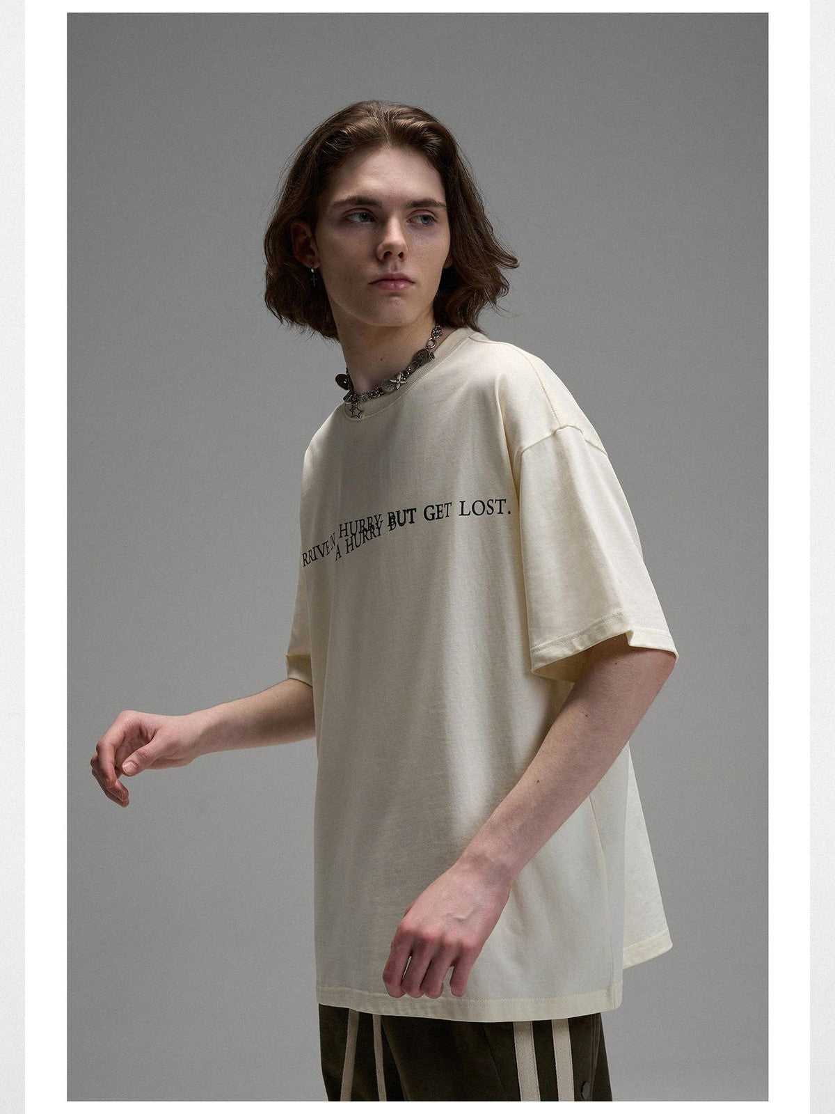 LOSTCTRL Withered Letters Heavyweight T Shirt in Cream - On Model
