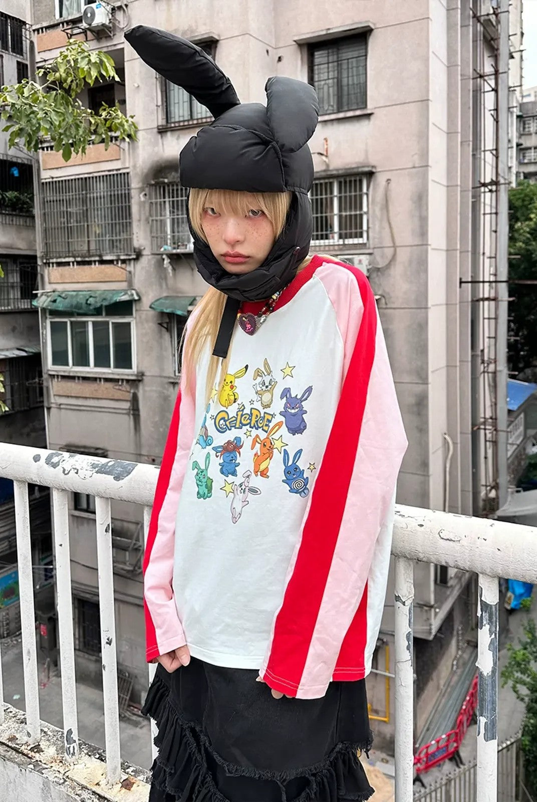 CFIERCE Padded Bunny Ear Helmet in Black - On Model