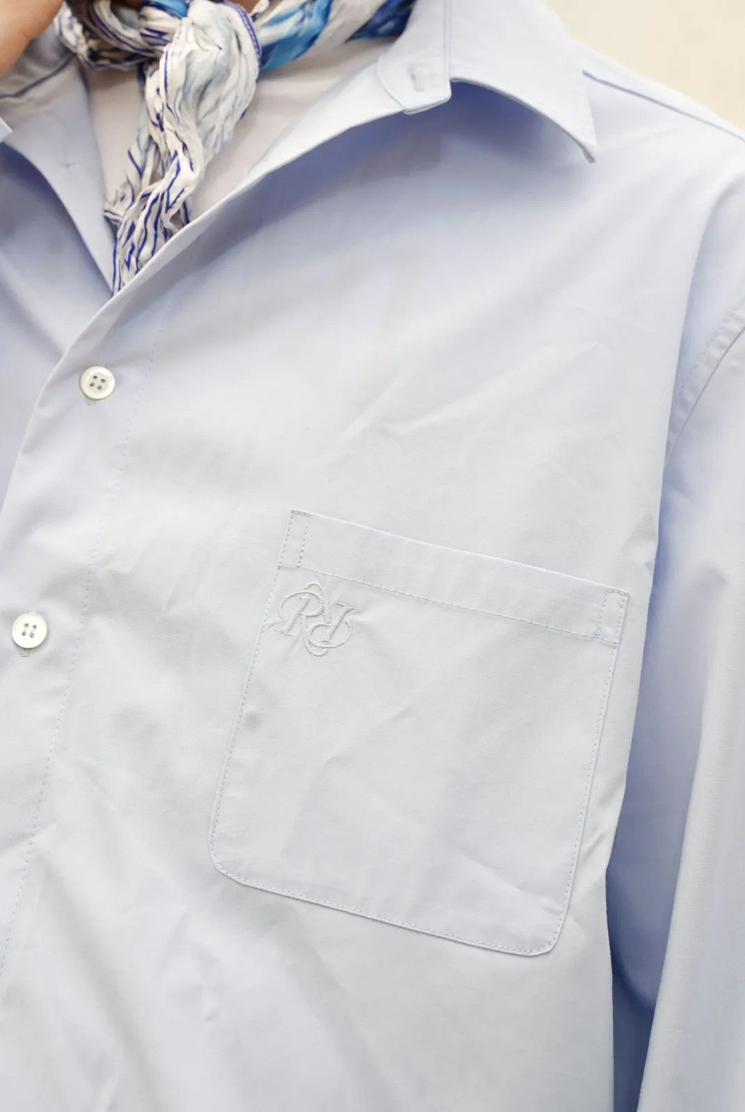 Retro 21 Bamboo Rayon Drop Shoulder Shirt in Sky Blue - On Model